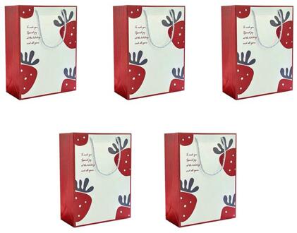 5Pcs Cartoon Aardbei Cadeaupapier Zak Praktische Cartoon Aardbei Bag Verpakking Zak