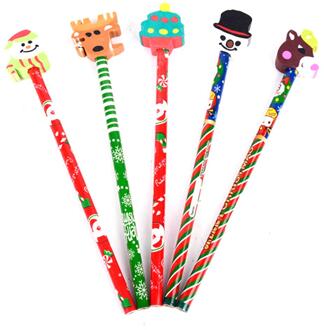 5PCS Cartoon Potlood Met Gum Kleurrijke Kerstcadeau Kleurrijke Kinderen Potlood