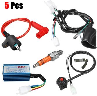 5Pcs Cdi Kabelboom Schakelaar Coil Kit 50/110/125/150cc Pit Crossmotor Motorfiets Atv