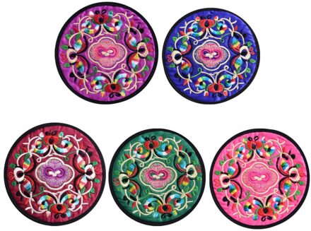 5Pcs Chinese Borduurwerk Cup Mat Ronde Praktische Onderzetters Nuttig Warmte Isolatie Pad Voor Thuis Keuken (Rood + Wit + Geel + Bla afbeelding 2
