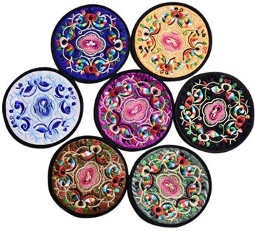 5Pcs Chinese Borduurwerk Cup Mat Ronde Praktische Onderzetters Nuttig Warmte Isolatie Pad Voor Thuis Keuken (Rood + Wit + Geel + Bla afbeelding 3