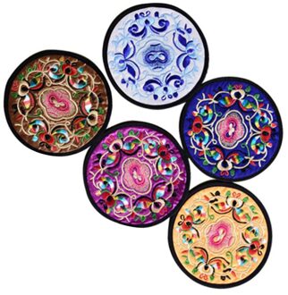 5Pcs Chinese Borduurwerk Cup Mat Ronde Praktische Onderzetters Nuttig Warmte Isolatie Pad Voor Thuis Keuken (Rood + Wit + Geel + Bla afbeelding 4