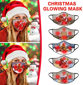 5Pcs Christmas Lights Glowing Adult Masks Breathable Mouth Mask Reusable Mouth Caps Washable Face Mask Protective Face Shield