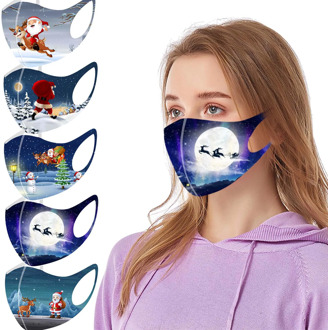 5Pcs Christmas Print Adult Masks Reusable Face Mask Washable Breathable Mask Cloth Mouth Caps Protective Mask mascarillas