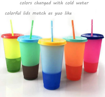 5pcs Color Changing Reusable Cold Cup 24oz Tumblers Reusable Discoloration Bottle With Straw Drinkware Plastic My Drink Bottle