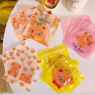 5pcs Cute Bear Travel Accessories Snacks Airtight Bag Girls Food Biscuit Candy Small Size Packet Candy Gift Bag 13.5cm