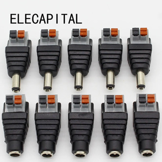 5pcs DC Male +5 pcs DC Female connector 2.1*5.5mm DC Power Jack Adapter Plug Connector for 3528/5050/5730 single color led strip