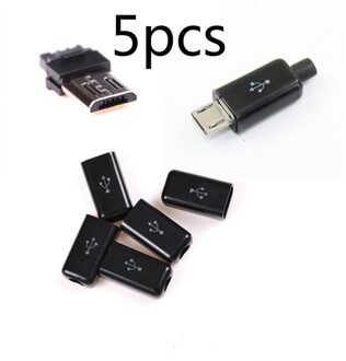5Pcs Diy Zwart Mini Usb 5 Pin Male Plug Socket Connector & Plastic Cover Soldeer Micro Mount Vergadering Vervanging connector Kabel