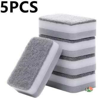 5Pcs Double-Layer Absorberende Keuken Vaatdoek Spons Non-stick Olie 2 In 1 Verdikte Schuursponsje + Spons Borstel Schuursponsjes