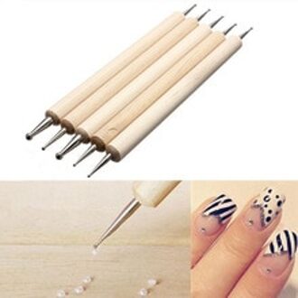 5Pcs Dubbele Kop Wax Potlood Hout Puntjes Pen Diy Nail Art Rhinestones Gems Picking Crystal Puntjes Tool Nail Art gereedschap