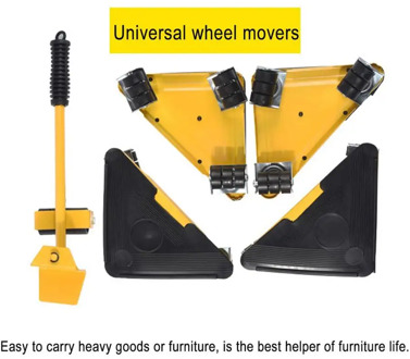5PCS Furniture Transport Lifter Heavy Stuffs Moving Tool Set Furniture Mover Tool 4 Wheeled Mover Roller+1 Wheel Bar Hand Tool