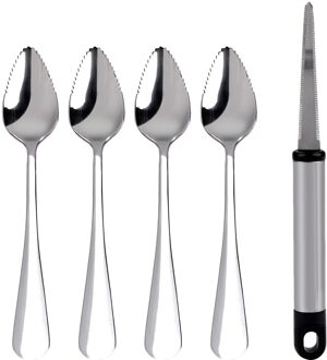 5Pcs Grapefruit Lepels Roestvrij Staal Gekarteld Fruit Serveerlepels Dessert Fruit Lepel Met Grapefruit Dunschiller Keuken Gereedschap