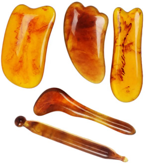 5PCS Gua Sha Massage Scraping Natural Resin Amber for Face Guasha Scraper Facial SPA Body Care Beeswax Scrap Board Tool