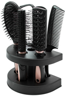 5Pcs Hair Brushes Comb Set Women Ladies Hair Care Massage Hairbrush With Mirror And Stand Pink