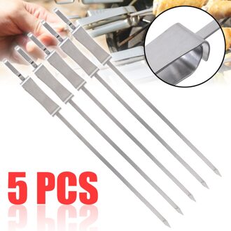 5pcs Herbruikbare Groente Vlees Houder Rvs Barbecue Vorken Pin Platte Spiesjes Outdoor Koken BBQ Gereedschap
