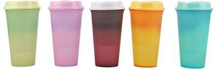 5Pcs Herbruikbare Kleur Veranderende Koude Kopjes Zomer Magic Plastic Koffie Mokken Water Flessen Met Rietjes Set Voor Familie Vrienden cup 5stk alle kleur