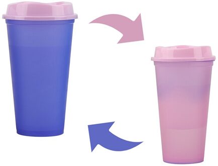 5Pcs Herbruikbare Kleur Veranderende Koude Kopjes Zomer Magic Plastic Koffie Mokken Water Flessen Met Rietjes Set Voor Familie Vrienden cup paars to rood
