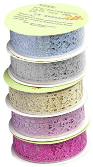 5Pcs Holle Kant Tape Decoratieve Tape Sticky Exquise Bud Zijde Tape Voor Diy Ambachten (Zilver, golden, Sky Blauw, Rosy En