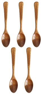 5Pcs Houten Lepel Dessertlepel Kinderen Mini Lepel Draagbare Servies Voor Thuis Restaurant (Zwart Touw Lijn 14Cm) nee lijn 14cm