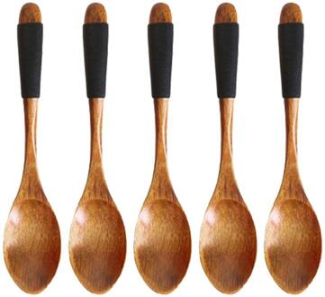 5Pcs Houten Lepel Dessertlepel Kinderen Mini Lepel Draagbare Servies Voor Thuis Restaurant (Zwart Touw Lijn 14Cm) zwart lijn 14cm