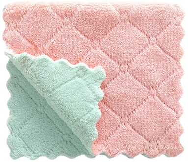 5Pcs Keuken Handdoek Schoonmaakdoekje Anti-aanbak Olie Coral Fluwelen Opknoping Handdoeken Dishclout Wassen Windows Auto Vloer Thuis Schoon Roze