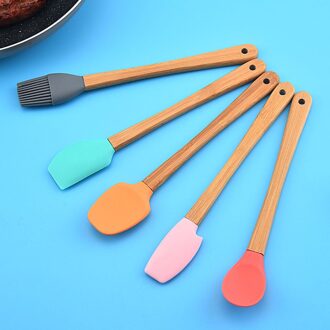 5Pcs Kleine Keukengerei Koken Levert Multi Purpose Taart Spatel Bakken Tools Siliconen Bamboe Handvat Non-stick