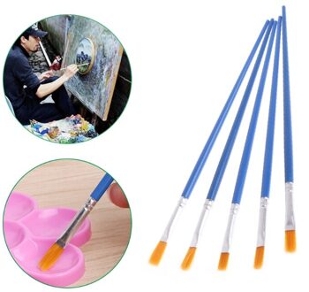 5Pcs Kunstenaar Nylon Borstel Platte Spitse Kop Verf Gouache Set Olieverf
