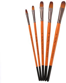 5Pcs Kunstenaar Verf Borstel Set Nylon Haar Houten Zwart Handvat Aquarel Acryl Olie Borstel Schilderen Kunst Levert Bourgondië