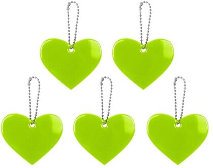5Pcs Leuke Hartvorm Reflecterende Sleutelhanger Tas Hanger Accessoires Doft Pvc Reflector Sleutelhangers Voor Zichtbare Veiligheid fluorescerende geel