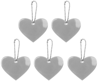 5Pcs Leuke Hartvorm Reflecterende Sleutelhanger Tas Hanger Accessoires Doft Pvc Reflector Sleutelhangers Voor Zichtbare Veiligheid zilver wit