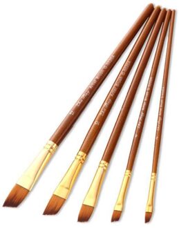 5Pcs Linnen Staaf Olieverfschilderij Borstels Kunst Levert Nylon Haar Schilderij Borstel Set Art Schilderij Borstels schuin