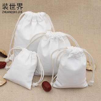 5pcs/lot 10*14.5cm Canvas Bag Pouch Wholesale Logo Print Drawstring White Gift Bags Candies Food Cookie Packaging Bags
