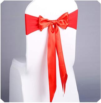 5pcs/lot Already Tied Red Satin Bow Tie Chair Sash with Elastics Spandex Chair Band for Ceremony Wedding Party Decoration Rood
