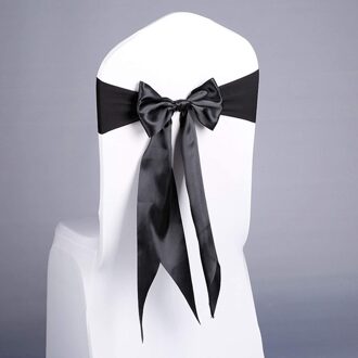 5pcs/lot Already Tied Red Satin Bow Tie Chair Sash with Elastics Spandex Chair Band for Ceremony Wedding Party Decoration zwart