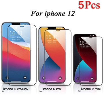 5Pcs/lot Black Full Cover 9H Tempered Glass for iPhone 11 12 Pro Max 12 Mini 6 6s 7 8 Plus SE 2020 Clear Screen Protector Film