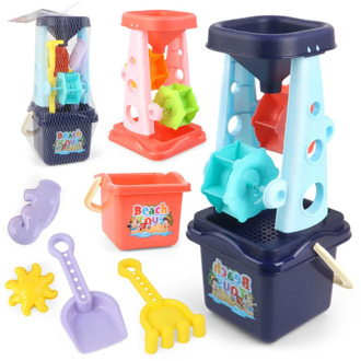 5pcs/lot Filtering Sand Barrel Summer sandpit Sand Beach Toys Set With Waterwheel Hourglass Shovel And Rake
