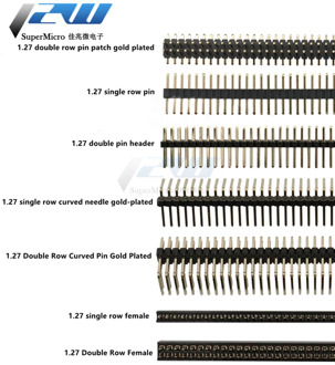 5pcs/lot pitch 1.27MM pin header female single and double row 1*40P 50P 2*40P50P straight/curved pin gold plated