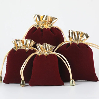 5pcs/lot Vintage Velvet Package Bags Wine Red Organza Drawstring Gift Bags Wedding Jewelry Packaging Pouches