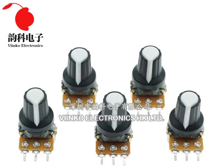 5pcs/lot WH148 1K 10K 20K 50K 100K 500K Ohm 15mm 3 Pin Linear Taper Rotary Potentiometer Resistor for Arduino with AG2 White cap