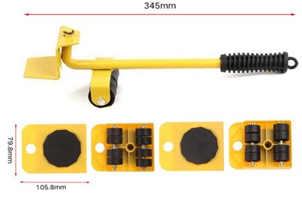 5Pcs Meubels Lifter Sliders Kit Beroep Zware Meubels Roller Bewegen Tool Set Wiel Bar Mover Apparaat Max Up Voor 100Kg/220Lbs geel