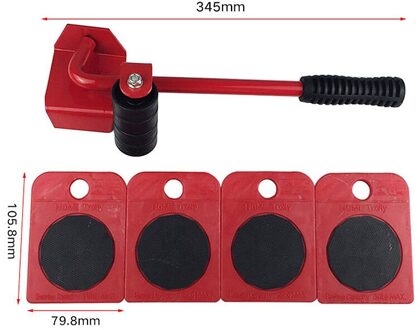 5Pcs Meubels Lifter Sliders Kit Beroep Zware Meubels Roller Bewegen Tool Set Wiel Bar Mover Apparaat Max Up Voor 100Kg/220Lbs rood