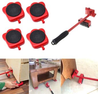 5Pcs Meubilair Mover Tool Vervoer Lifter Zware Voeders Moving 4 Wielen Roller Met 1 Wiel Bar Set Professionele Apparaat
