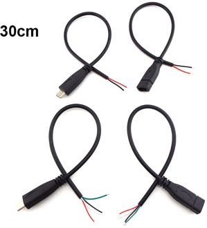 5pcs Micro USB 2.0 A Female Jack Android Interface 4 Pin 2 Pin Male Female Power Data Charge Cable Cord Connector 30CM
