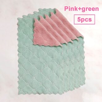 5Pcs Microfiber Poetsdoeken Vodden Keuken Theedoek Absorberende Poetslappen Huishoudelijke Poetsdoek Magic Rag 15x25cm roze groen