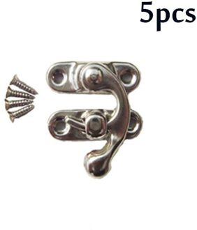5Pcs Mini Lederen Tas Hardware Meubels Hasp Met Schroeven Gespen Lock Hangslot Decoratieve Klink zilver