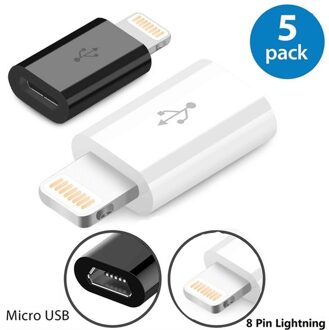 5Pcs Mini Otg Lightning Naar Micro Usb Adapter Voor Iphone 11 Pro Max Xs Max Xr X 8 Plus se Data Sync Charger Kabel Connector wit