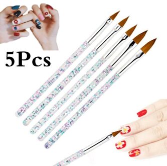 5Pcs Nail Crystal Pen Carving Pen Schilderen Pen Natuurlijke Duurzaam Manicure Brush Sequin Staaf Nail Brush Set Nail Gereedschap nail Art