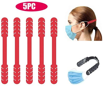 5Pcs Oor Protector Extender Maskers Uitbreiding Strap Bescherm Uw Oren Van Aanscherping Kan Worden Aangepast Aan Uw Hoofd size Rood