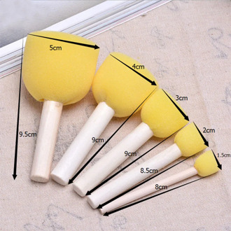 5pcs/pack Children Art Graffiti Round Sponge Brush Wood Handle Early Childhood Education Painting Tool Toy