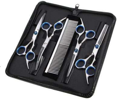 5Pcs Pet Grooming Schaar Set Roestvrij Staal Huisdier Trimmer Kit Pet Grooming Schaar Set Hair Care Met 7.5-inch Snijden Schaar